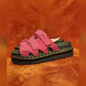 NEW Dr. Martens Hot Pink Suede Leather Triple-Strap Platform Slides/Slippers